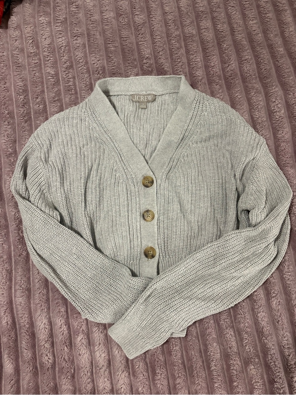 J. Crew Light Gray Ribbed Button-Front Cardigan